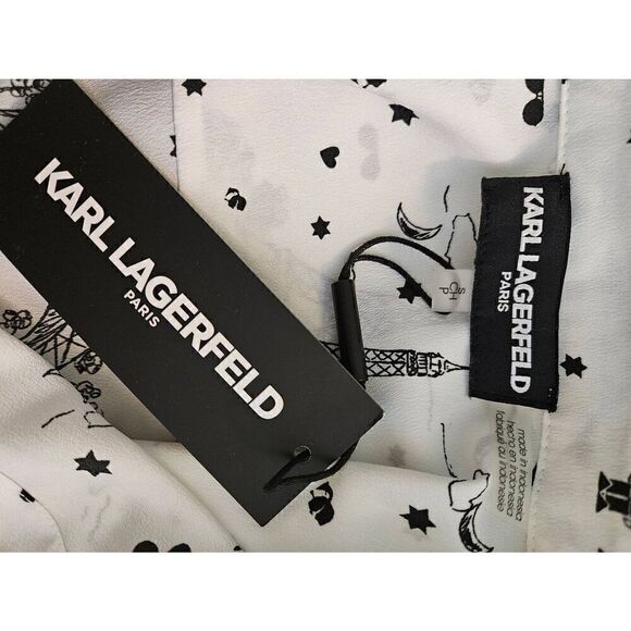 Karl Lagerfeld white blouse with a Paris printed theme. Size S. NWT. - Picture 3 of 4